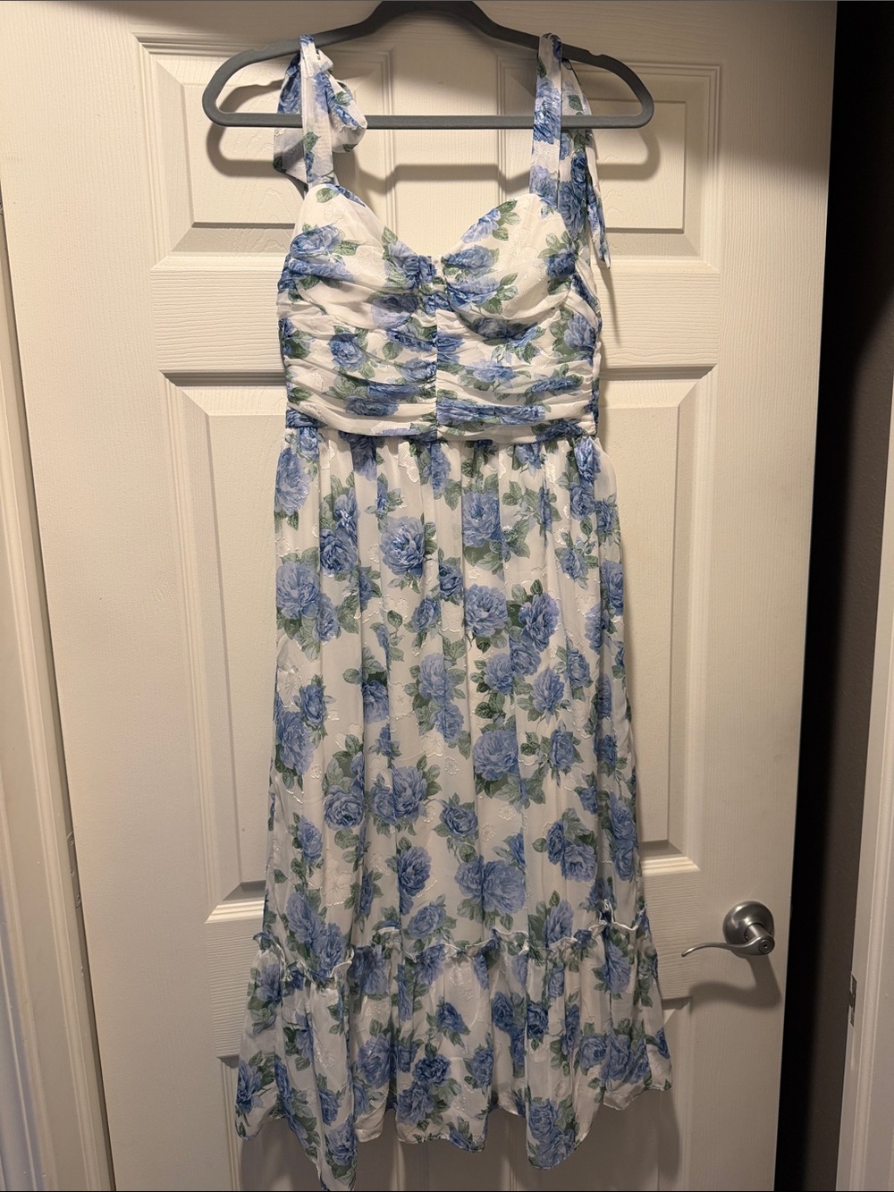 White Sundress with Blue Floral Print